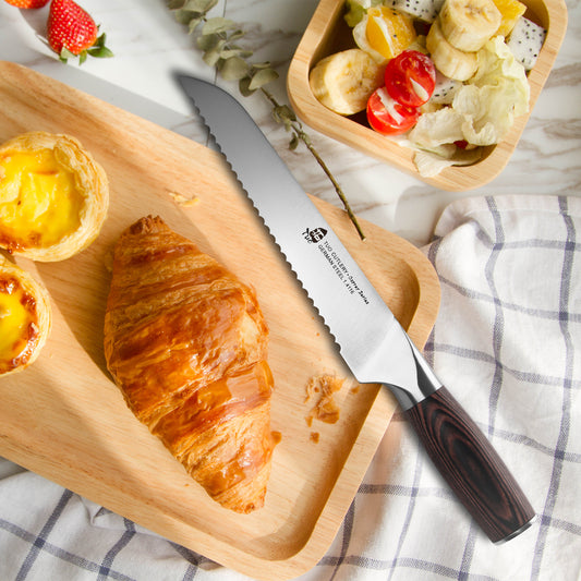 Tuo Cutlery, Bread Knife, Serrated Slicing Knife, Premium High Carbon Stainless Steel, Full Tang, Ergonomics handle, Cuts Thick Loaves Effortlessly, Ideal for Slicing Bread and Cake, Bread Cutter for Homemade Crusty Bread